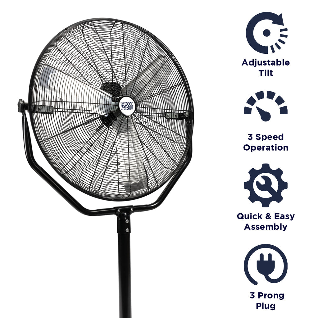 Maxx Air 30in Pedestal Fan | 3 Speed | Yoke Mount